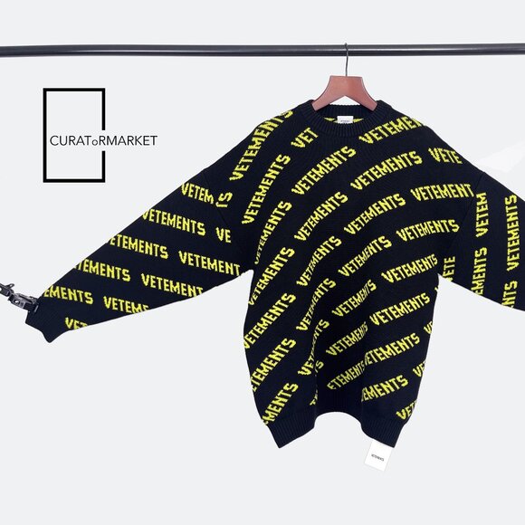 Vetements: RARE Neon All Over Monogram Pattern Logo Knit Fine Wool FW22 - Picture 3 of 16